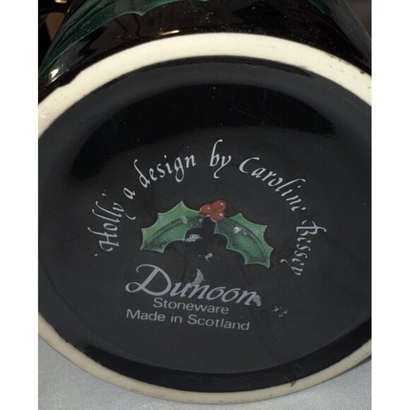 4 Dunoon Christmas Holiday Black Mug Holly Berries Poinsettia 4" Scotland Made - Picture 5 of 6